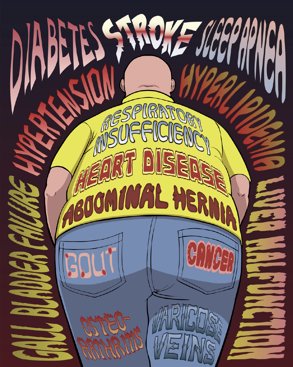 Illustration showing some diseases caused by poor nutrition